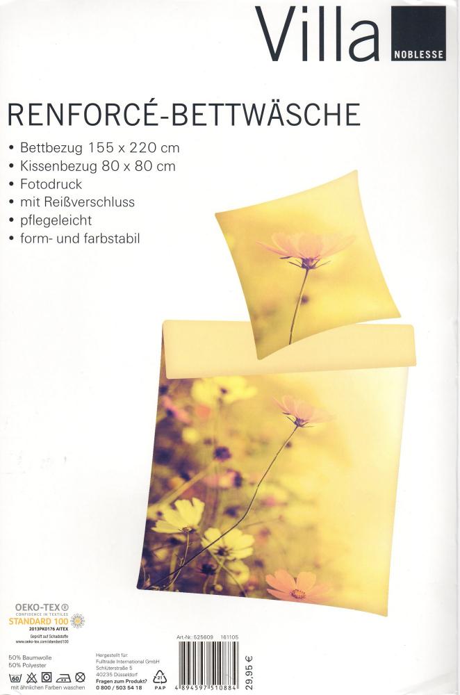 Bettwäsche Romantik - Sommerblumen - 155 x 220 cm - Renforcé - Übergröße